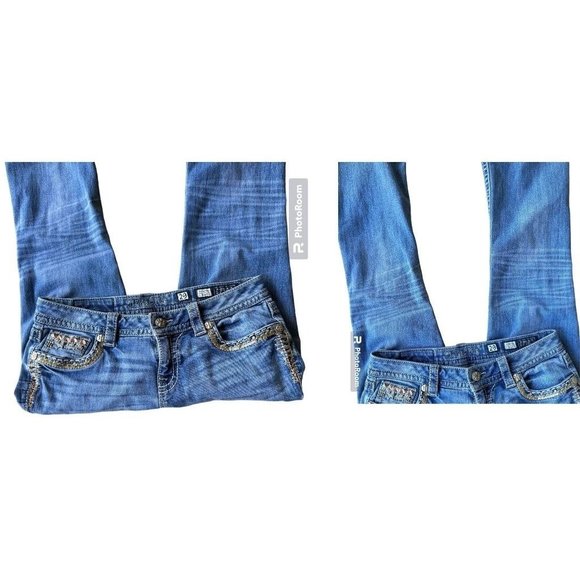 Miss Me Signature Boot Denim Jeans  29 Embellished Back Flap Pockets Dis… - Picture 8 of 12
